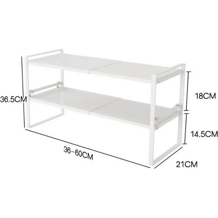 JEOBEST Küchenregal Gewürzregal Erweiterbares Metall Schrankregal Stapelbarer Regal, 2 Ebenen Küchenorganizer 36-60 x 21 x 36.5cm – Bild 3