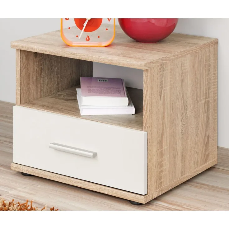 Nachttisch Superior in weiß und Eiche 45 x 38 cm