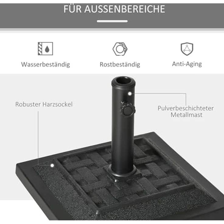 Outsunny Schirmhalter 12 kg Sonnenschirmständer für Ø32/38/48 mm Stangen, für Stöcke bis Ø 48 mm, Schirmständer, 1 tlg, Schirmfuß – Bild 4