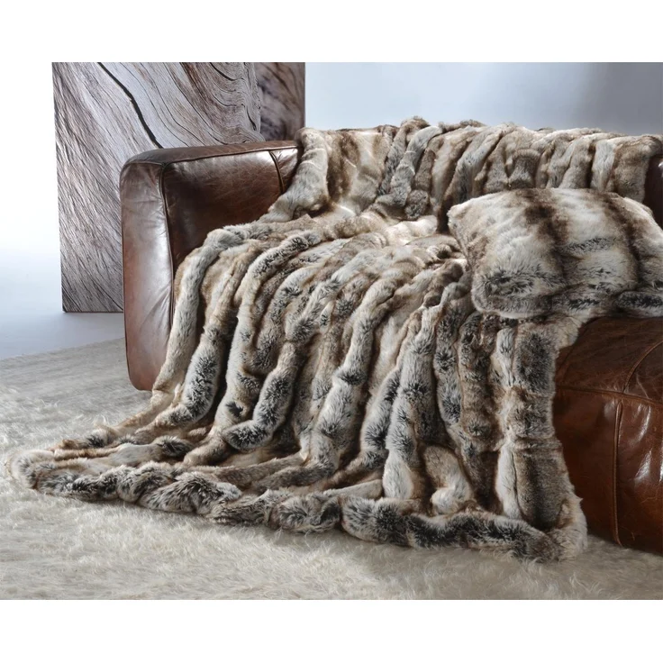 Wohndecke Premium Felldecke (Kunstfell) "Wolf grau-braun", Wohnen und Accessoires GmbH & Co. KG, PELZOPTIK – Bild 1