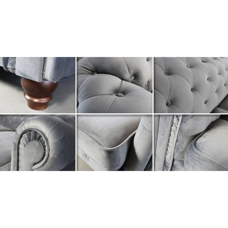 Sofa Chesterfield Asti 3-Sitzer, Couchgarnitur 3-er, Sofagarnitur, Couch mit Holzfüße, Polstersofa - Glamour Design, Velours (Dunkelgrün (Velvet 78)) – Bild 3