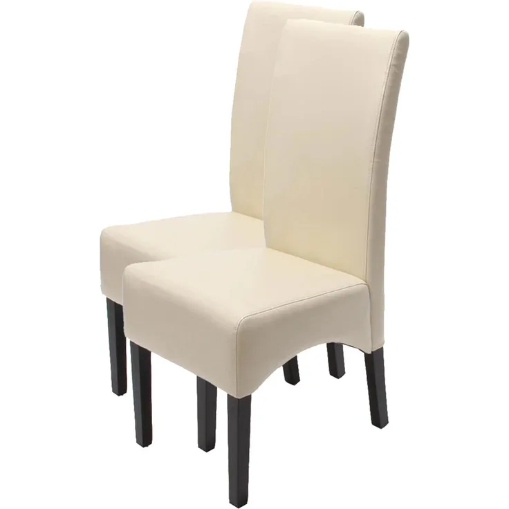 MCW Esszimmerstuhl Crotone 2er-Set, Creme mit dunklen Holzbeinen, gut gepolstert und belastbar bis 150 kg
