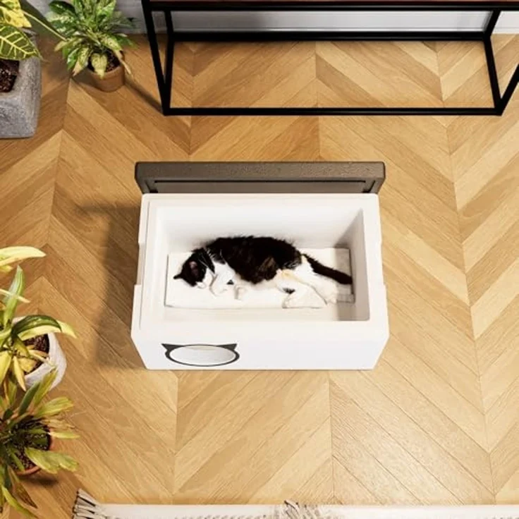 QLS Tierhaus Styropor Katzenhaus 58x38 cm, Wetterfest mit Vorhang Outdoor Tiere – Bild 4