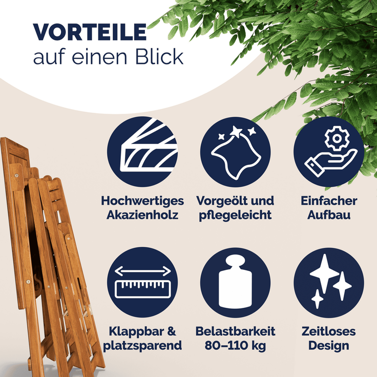 Casaria Balkonset für 2 Personen wetterfest, Akazie braun, 58 x 60 x 71 cm – Bild 9