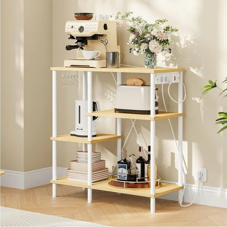 Hoobro Küchenregal Standregal mit Steckdosen, Bäckerregal mit 5 S-Haken, Mikrowellen-Regal, 38 x 80 x 86 cm – Bild 3