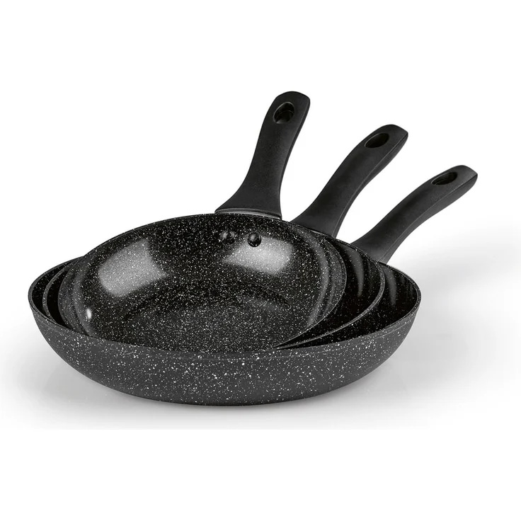 BRATmaxx Aluminium-Pfannen mit ILAG Beschichtung 3-tlg. 20/24/28cm schwarz Granit-Optik – Bild 1
