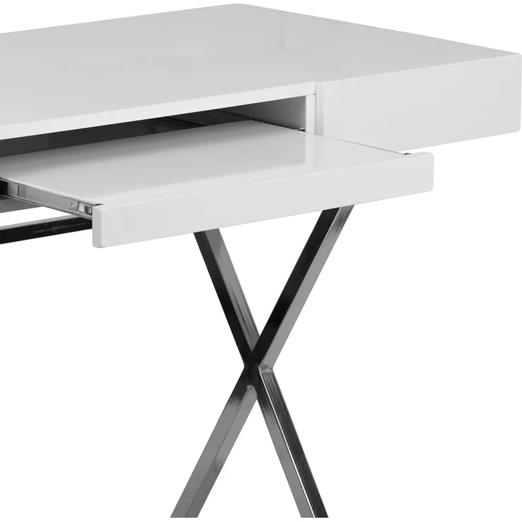 Flash Furniture Computertisch mit Tastaturablage und Schubladen, Metall, Weiß, 1 Stück – Bild 8