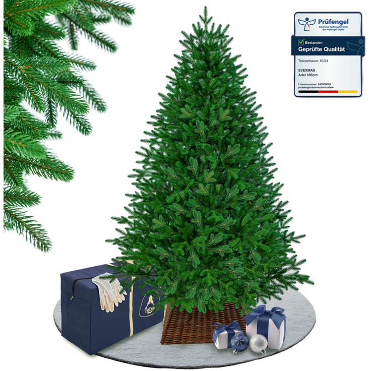EveXmas Adele Künstlicher Weihnachtsbaum Grün 215 cm mit 450 LEDs – 100% PE Spritzguss, Nordmanntanne-Optik, inkl. Metallständer, Tasche & Baumkorb – Bild 2