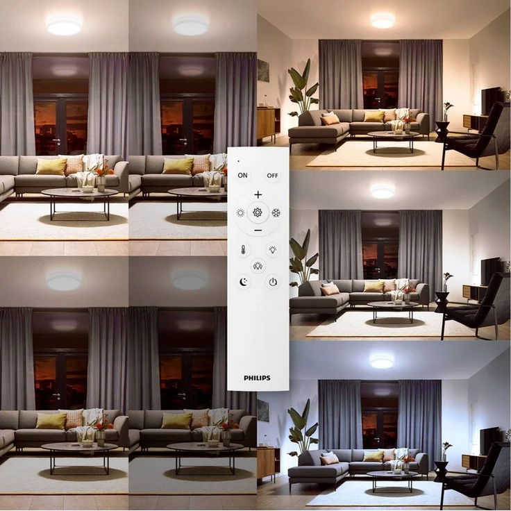 Philips LED-Deckenleuchte mit Fernbedienung, rund, 30 cm, dimmbar, Tunable White, Wohnzimmer, Schlafzimmer, kein Flimmern oder Blenden, modernes Design, weiß, 1er Pack – Bild 4