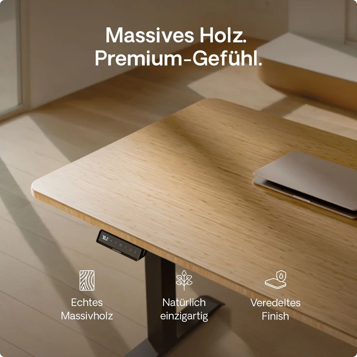 Desktronic HomeOne Elektrisch höhenverstellbarer Schreibtisch 140x70cm Bambus/Schwarz mit Memory-Funktion, Anti-Kollisions Technologie, USB-A und USB-C-Ladeanschlüssen – Bild 8