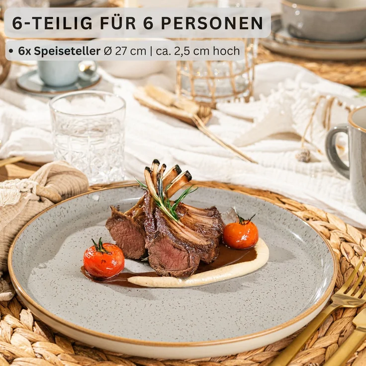 SÄNGER Speiseteller Set Rio Perlgrau - 6 teilig aus Steingut – Bild 2