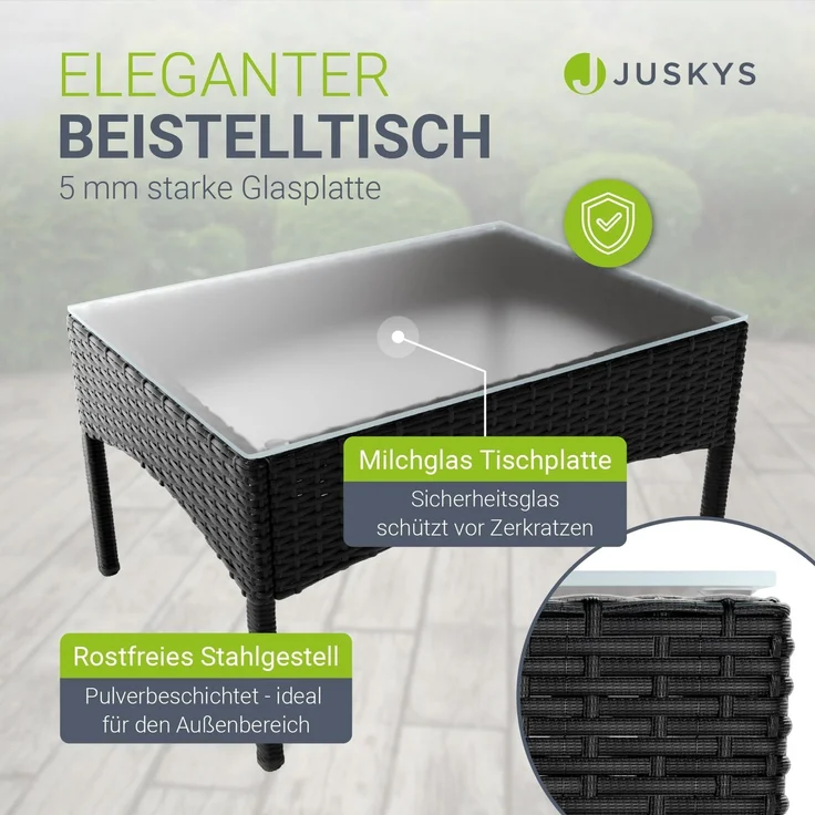 Juskys Polyrattan Gartenmöbel-Set Fort Myers schwarz inkl. Abdeckung – Sitzgruppe mit Tisch, Sofa & 2 Stühlen - Balkonmöbel für 4 Personen mit creme-weißen Auflagen – Bild 5