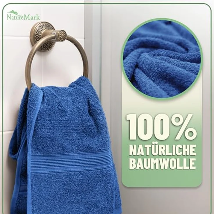 Green Mark Handtuch-Set mit 10 Teilen – 100% Baumwolle – 4 Handtücher 50×100 cm, 2 große Duschtücher 70×140 cm, 2 Gästetücher 30×50 cm und 2 Waschhandschuhe – Royalblau – Bild 4