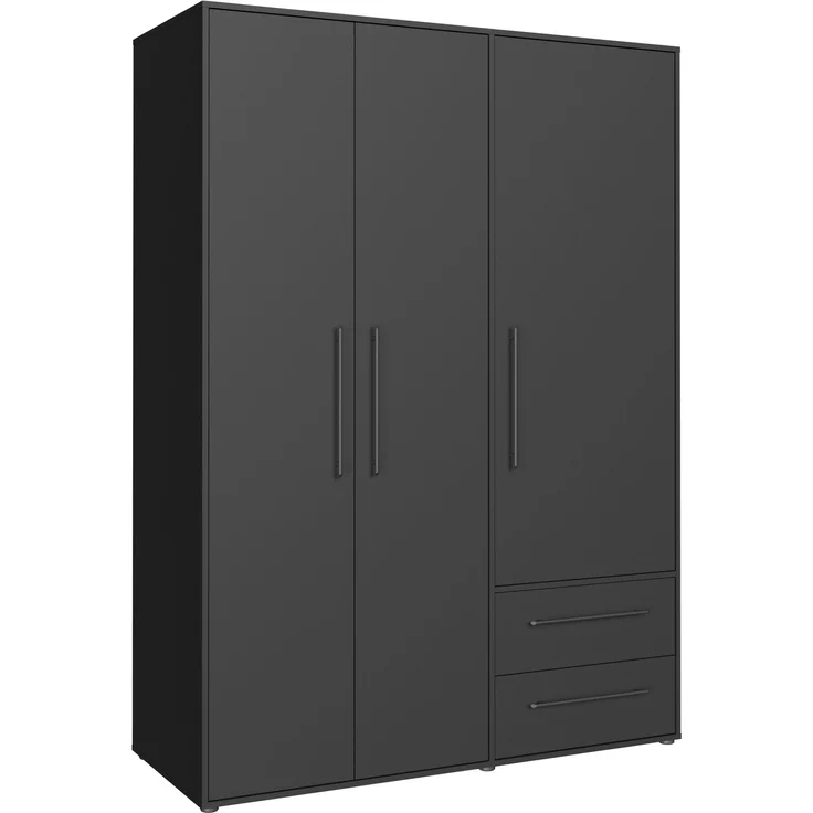 Drehtürenschrank >MOKKARIS< 3 Türen, 2 Schübe, in Schwarz - 144,4x200,1x58,8cm (BxHxT) – Bild 4