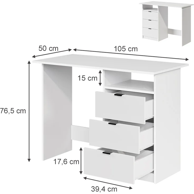 Schreibtisch Meiko Weiß 105 x 50 cm mit Schubladen Vicco – Bild 2
