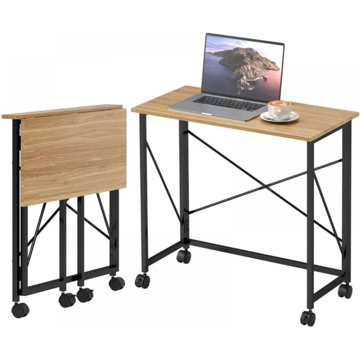 BBWL Klapptisch Klappschreibtisch mit Rollen, kompakter Computertisch 80 x 40 x 75 cm (platzsparender Arbeitstisch für Homeoffice und Studium)