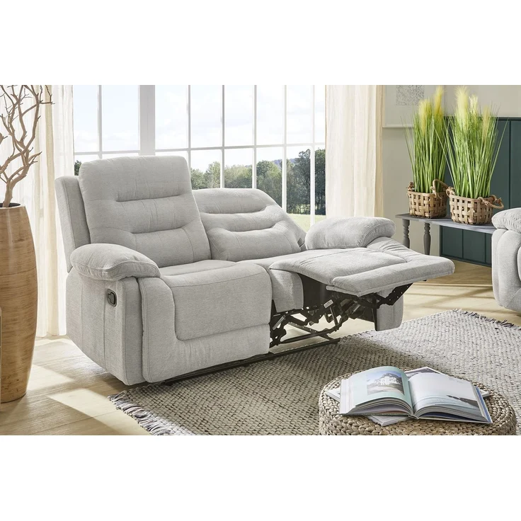2-Sitzer-Relaxsofa Federkern mit Liegefunktion Zweier-Couch Stoff Chenille Grau – Bild 3