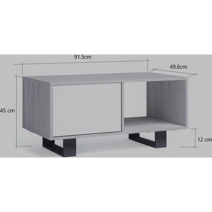 Skraut Home | Couchtisch mit Türen | 92 x 50 x 45 cm | Esszimmer | Modell Wind| Farbe Weiß/Eiche – Bild 3