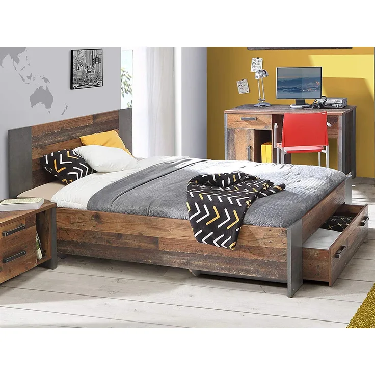 Bett >Celon< in Old Wood Vintage - 145,1x90,5x204,9cm (BxHxT)