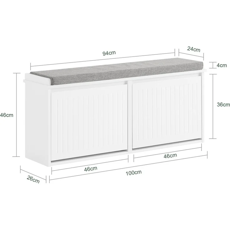 SoBuy FSR98-XL-W Schuhbank, MDF, Lackiert, Weiß, 100 x 46 x 26 cm – Bild 3