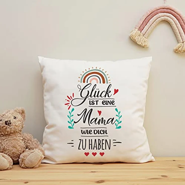 GRAVURZEILE Zierkissen mit Spruch - Glück ist - Geschenk für Freunde & Familie -, starke Farben ohne verblassen - Mama - mit Füllung – Bild 6