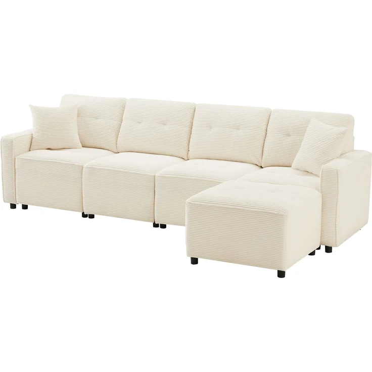 4-Sitzer Wohnlandschaft B 280 x T 146 x H 85 cm aus Cord mit Stauraum und flexiblem Hocker – Bild 9