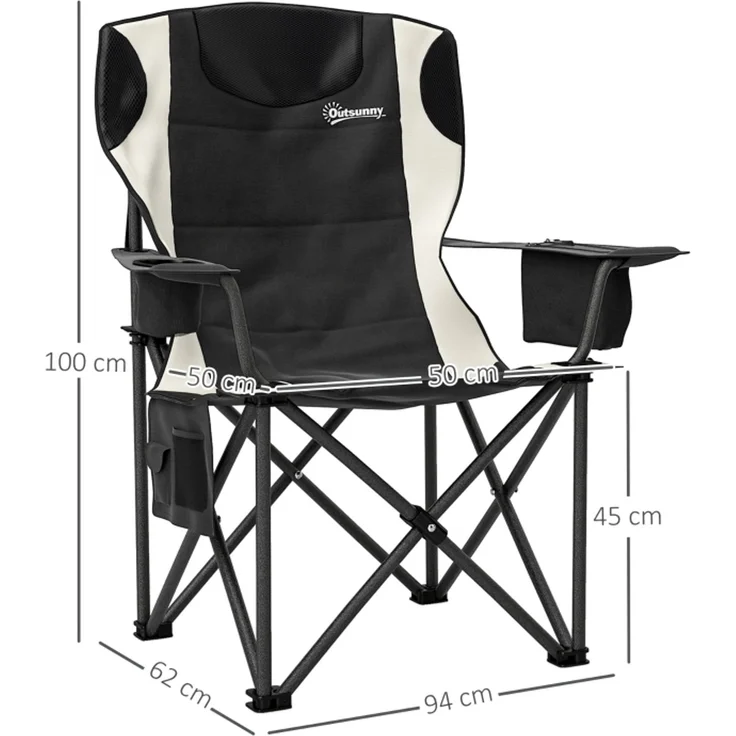 2er Set Faltstuhl faltbar Campingstuhl mit Armlehnen Getränkehalter Kopfstütze Kühltasche Outdoor Klappstuhl bis 120kg belast gepolstert Angelstuhl Gartenstuhl für Garten Camping--Schwarz--94x62x100cm--YOUDENOVA – Bild 3
