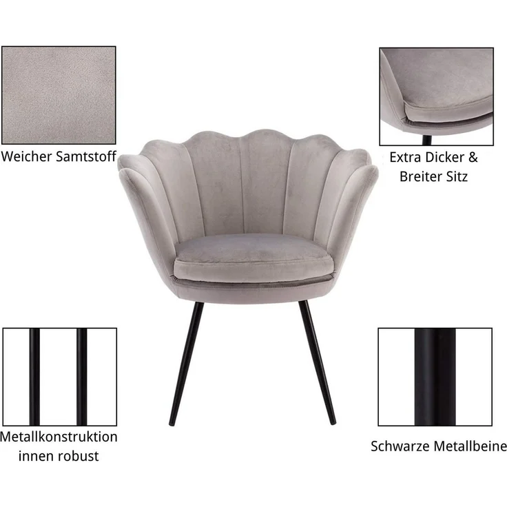 WAHSON OFFICE CHAIRS Loungesessel Sessel Weicher Samt Armlehnstuhl – Bild 4
