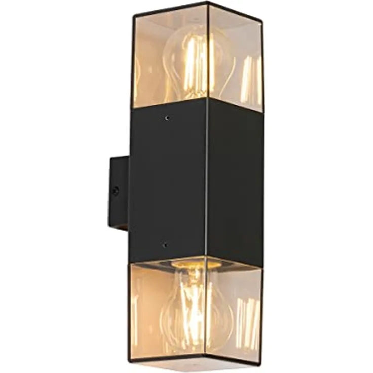 Qazqa Denmark, Moderne 2-flammige Außen Up and Down Wandleuchte, Schwarz mit Rauchglas, max. 15W, IP44, geeignet für LED