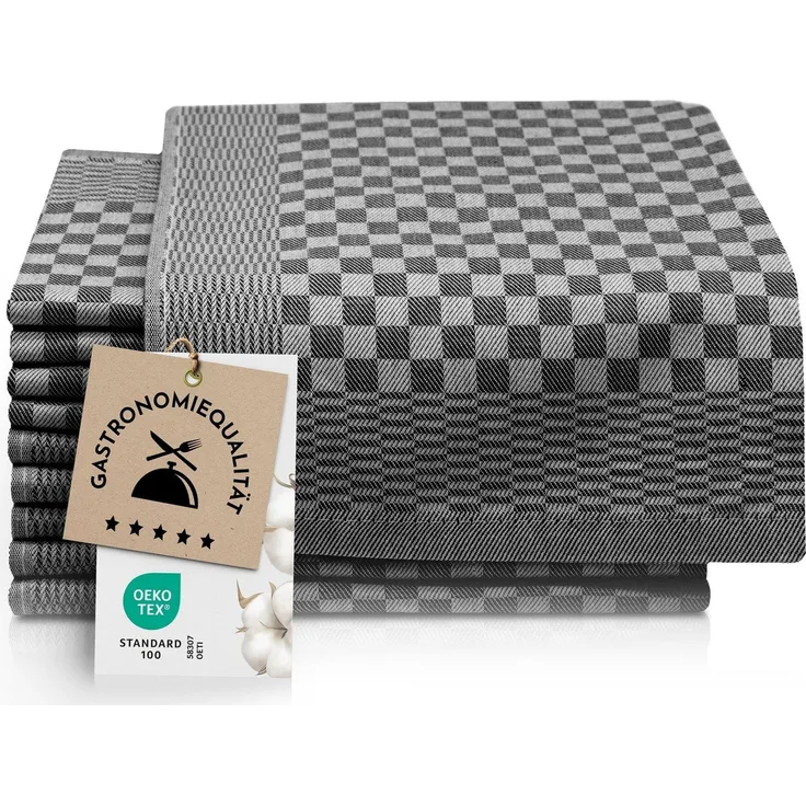 ZOLLNER 10er Set Geschirrtücher Baumwolle in 46x70 cm - super saugstarke und robuste Küchentücher – waschbar bis 60°C – in schwarz kariert - Gastronomiequalität - Oeko Tex® Zertifiziert