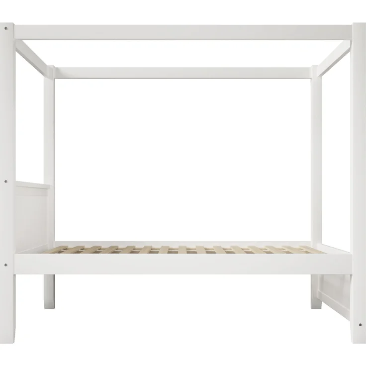 CHICFURN Bett aus Massivholz und MDF Weiß 90x200 cm mit Himmelrahmen und Lamellen-Optik – Bild 6