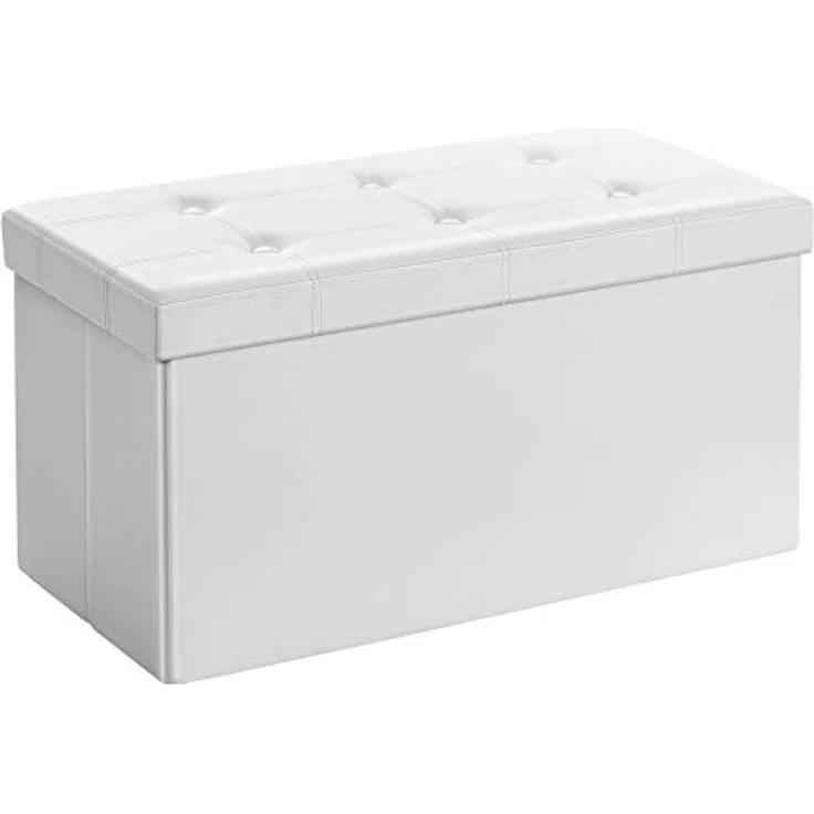 Songmics Sitzhocker 80 Liter, Aufbewahrungsbox, Fußhocker, faltbar, bis 300 kg belastbar, Bezug aus Kunstleder, gepolstert, weiß LSF106 – Bild 2