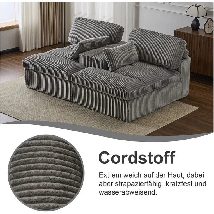 Leawin Sofa Cordsofa 2-Sitzer mit Bettfunktion, modernes Schlafsofa für Wohnzimmer, Weicher Cordbezug, flexible Kombination & ideal für kleine Räume – Bild 3