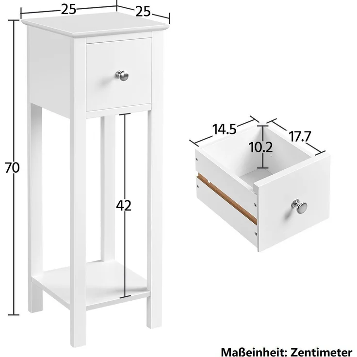 Yaheetech 2er-Set Nachttisch mit Schublade, Holz weiß, 70x25x25 cm – Bild 4