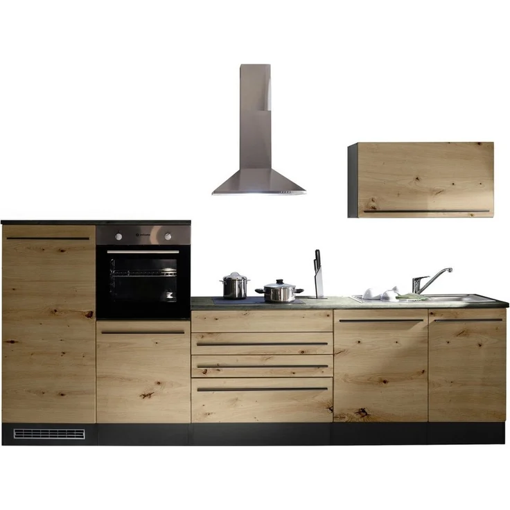 Stella Trading Jazz 4 Moderne Küchenzeile ohne Elektrogeräte in Anthrazit, Artisan Eiche Optik-Geräumige Einbauküche mit viel Stauraum, Holzwerkstoff, 320 x 200 x 60 cm – Bild 1