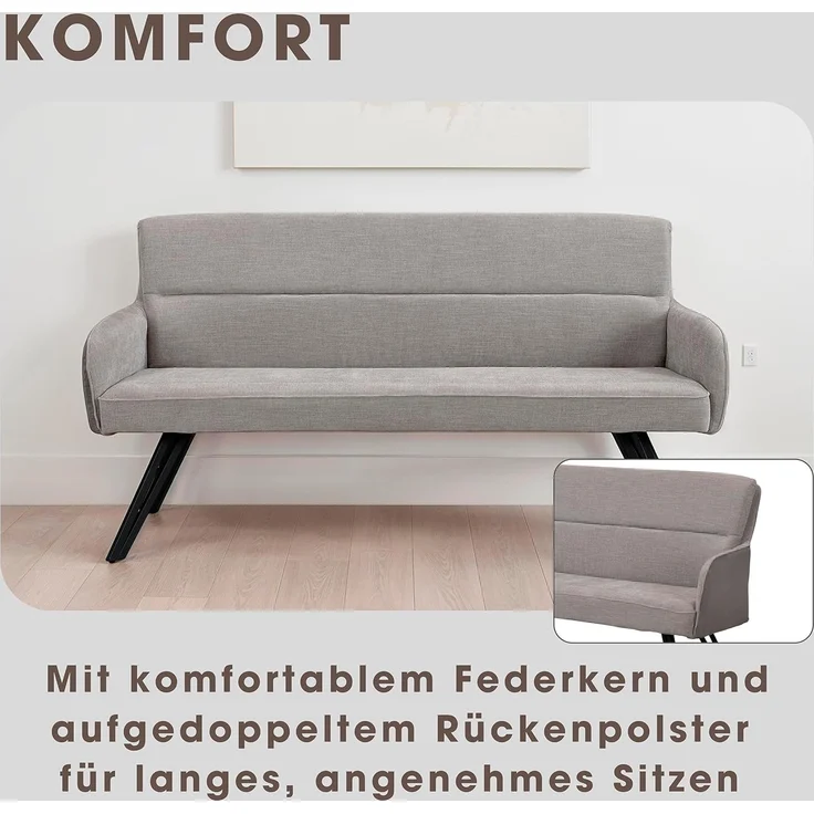 byLIVING Bank Tino/Webstoff und Mikrofaser Bezug und Gestell in schwarz/Aufgedoppelter Rücken/Küchenbank, Sitzbank, Esszimmerbank/B 160 x H 94 x T 67 cm (Hellgrau) – Bild 8