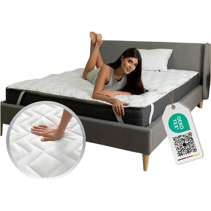 Matratzenschoner Matratzenschutz Topper140x200 cm Matratzenauflage SEI Design, Bettauflage - ergonomisch gesteppt mit 4X Gummi-Befestigung – Bild 3