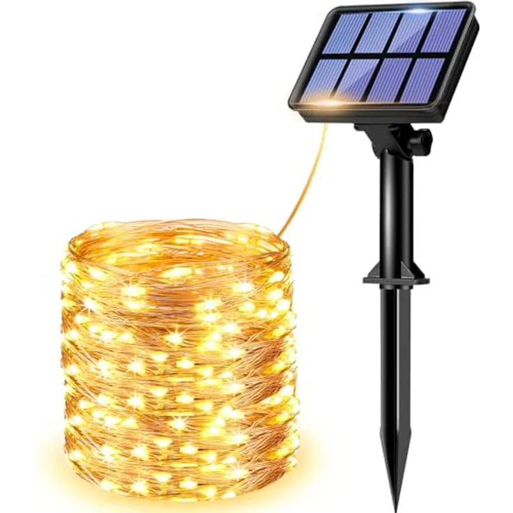 litogo Solar Lichterkette Aussen, 12M 120 LED Lichterkette Außen Wasserdicht KupferDraht 8 Modus Solarlichterkette Deko für Garten, Balkon, Terrasse, Tor, Hof, Hochzeit, Party (Warmweiß)