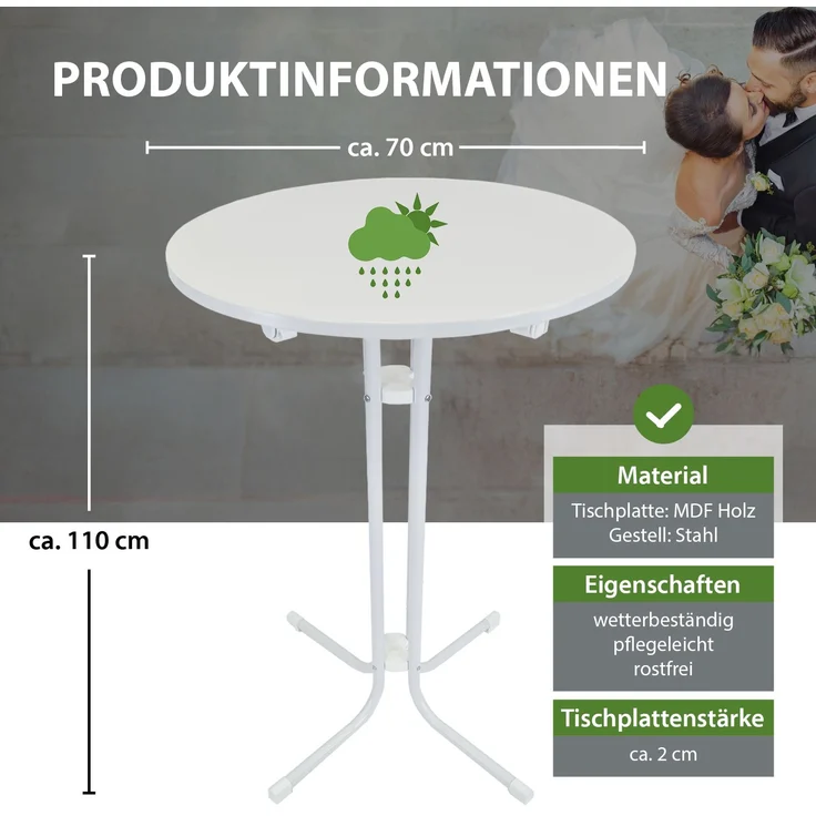 10x Stehtisch klappbar Ø 70 cm Höhe 110 cm Stahl Gastrotisch Partytisch Bistrotisch in Weiß – Bild 2