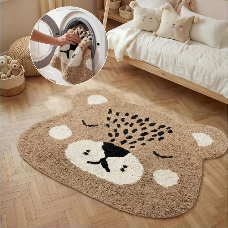 Hanse Home Kinderteppich Bea - Pflegeleichter Teppich Junge Mädchen, rutschfest & Waschbarer Formteppich Bär, Kinderzimmer Weicher Spielteppich, Spielunterlage - Braun, 93x120 cm – Bild 1