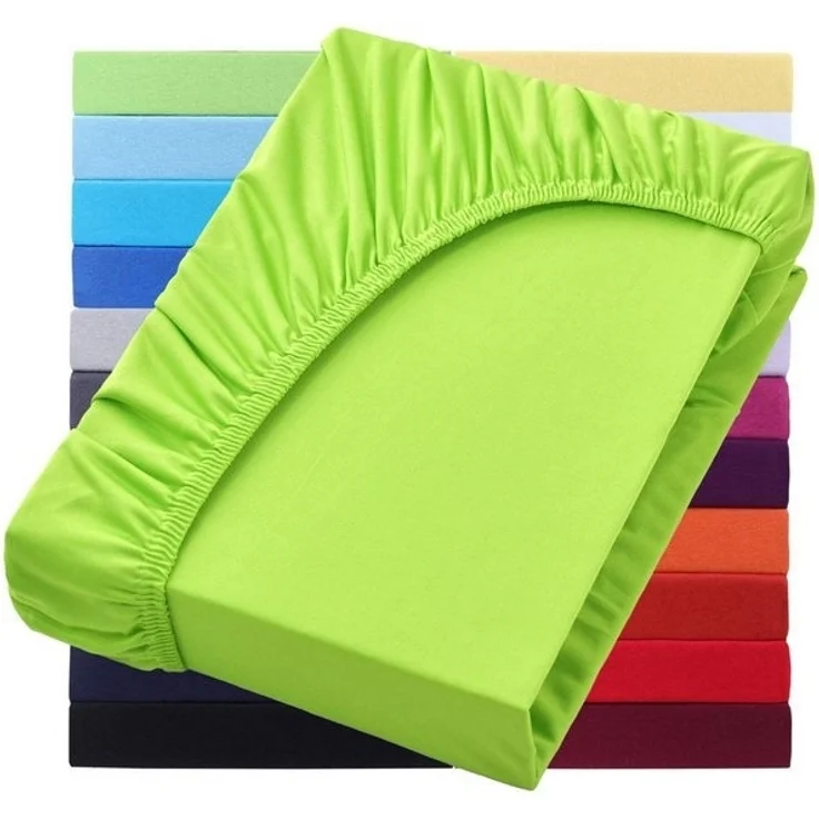 NatureMark Spannbettlaken Jersey Basic Spannbetttuch, 100% Baumwolle, Gummizug: rundum, (1 Stück), in vielen Größen und Farben, bis 40cm Steghöhe, 200x220cm, Apfelgrün – Bild 4