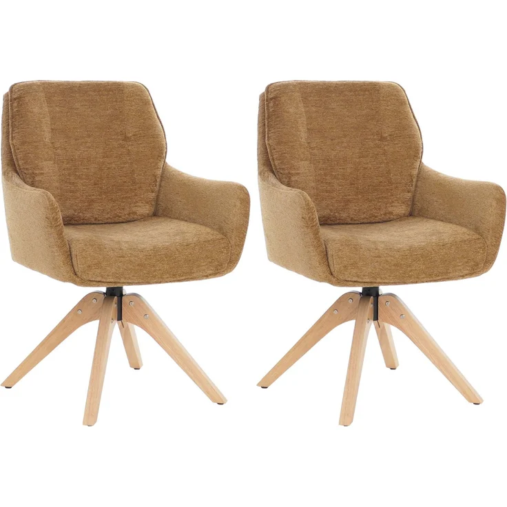 2er-Set Esszimmerstuhl HWC-Q37, Küchenstuhl drehbar Auto-Return, Stoff (680g/m²) Chenille Öko-Tex Holz MVG ~ senfgelb – Bild 9