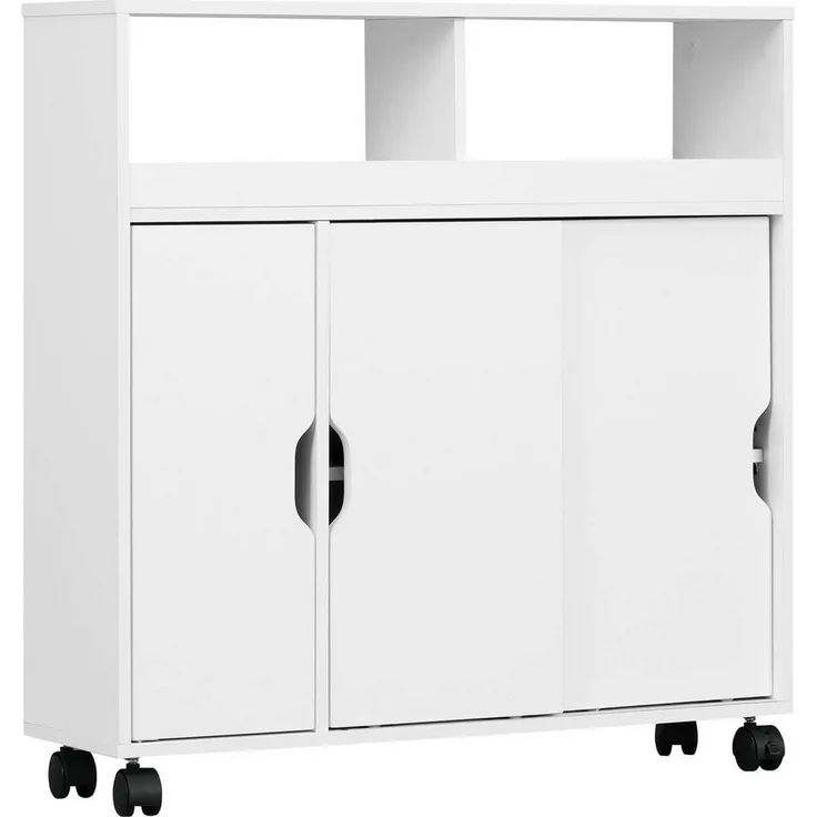 EUGAD Badkommode (1 St), Badezimmerschrank auf Rollen, mit Schiebetüren