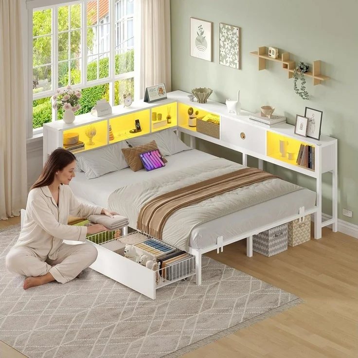 MSMASK Daybett Schlafsofa mit LED-Beleuchtung und Steckdose, Kinderbett, Jugendbett (1 tlg), Bett mit Metallrost, 140x200cm – Bild 3