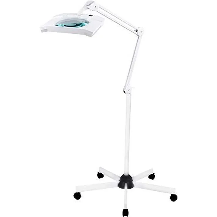 Semplix LED Lupen-Stehlampe 3D weiß (Linse 189x157 mm/dimmbar/Standfuß mit Rollen)