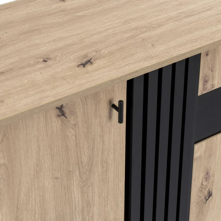 Merax 140 x 78 x 41 cm großes Sideboard mit Stauraum, Schrank mit LED-Licht und Glas, Holz und Schwarz – Bild 10
