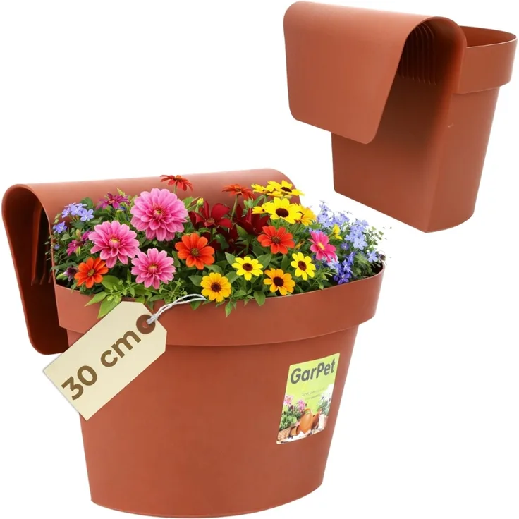 Geländertopf Balkon Hängeblumentopf mit Wasserspeicher Blumentopf zum Einhängen Blumentopf Balkongeländer Blumenkasten Geländer Geländerkasten Balkontopf Terracotta