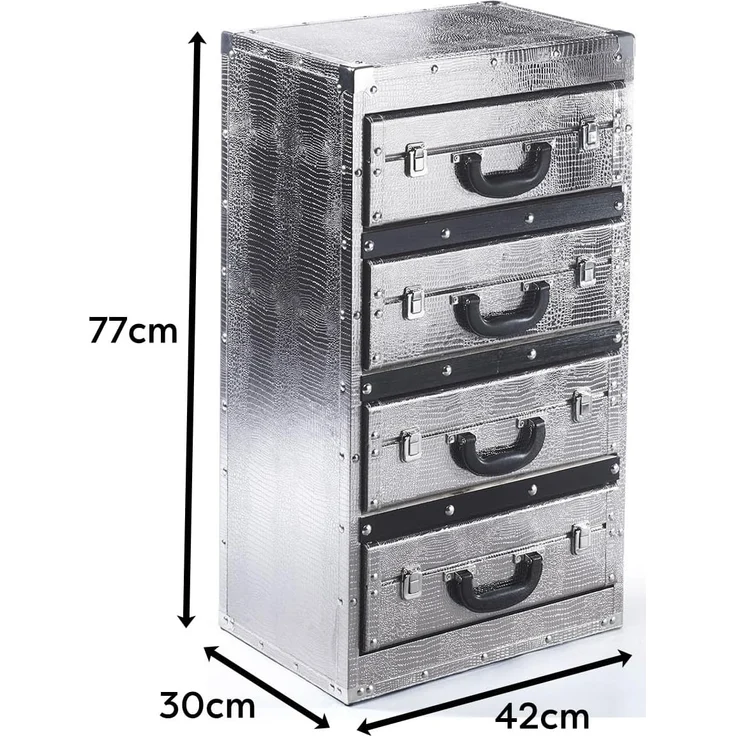 Kobolo Regal Kommode Schubladenturm Kofferoptik silber 4 Fächer – Bild 3