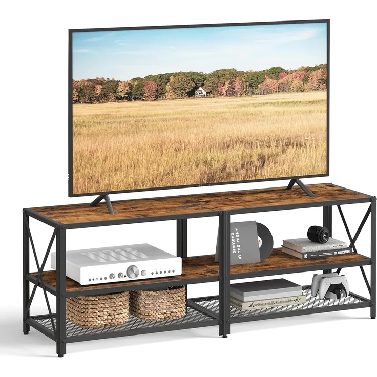 TV-Ständer für Fernseher bis 60 Zoll, TV-Tisch, Entertainment-Center, 3-stufige TV-Konsole, Stahlrahmen, Industriestil,