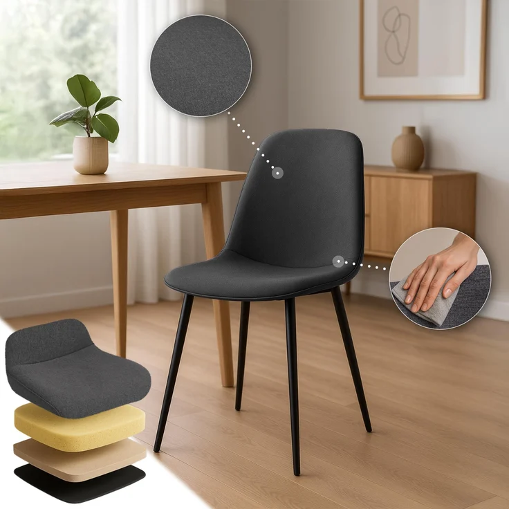 Esszimmerstuhl RAZON - Stoff Dunkelgrau 45x54x88 cm | Essstühle Esszimmerstühle Küchenstühle Wohnzimmerstühle – Bild 3